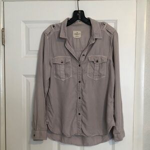 American Eagle Outfitters Women's Purple Gray Button-Down Boyfriend Shirt